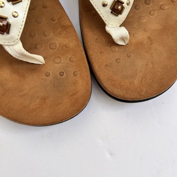 Vionic Floriana Leather Brown Beaded Thong Sandals Womens Size 9 Orthaheel Shoes - Picture 7 of 8